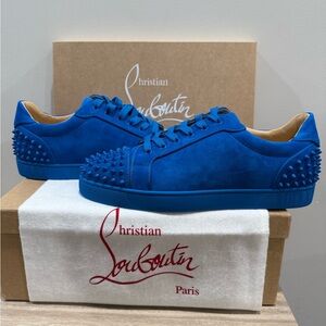 New Men’s Christian Louboutin Junior Spikes Orlato Sneakers Sz 46/13US BLUE
